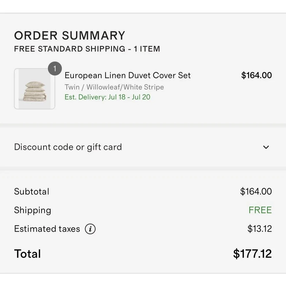 NWOT QUINCE European 100% Linen Duvet Set Willowleaf White Stripe TWIN $164